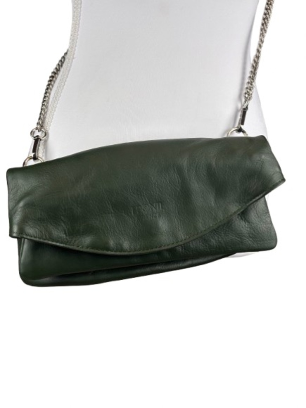 Vintage Ponti Firenze Italy Leather Clutch Bag Dark Green Chain Strap